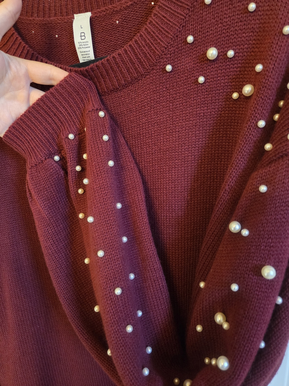 Pearl-Embellished Burgundy Knit Sweater - Picture 4 of 7